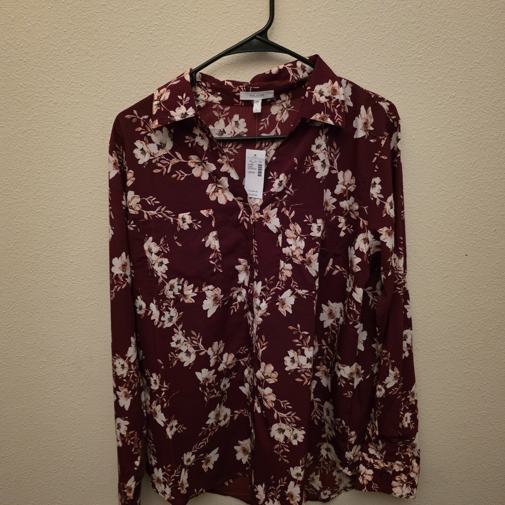 Maurices Burgundy Floral Button Down Shirt